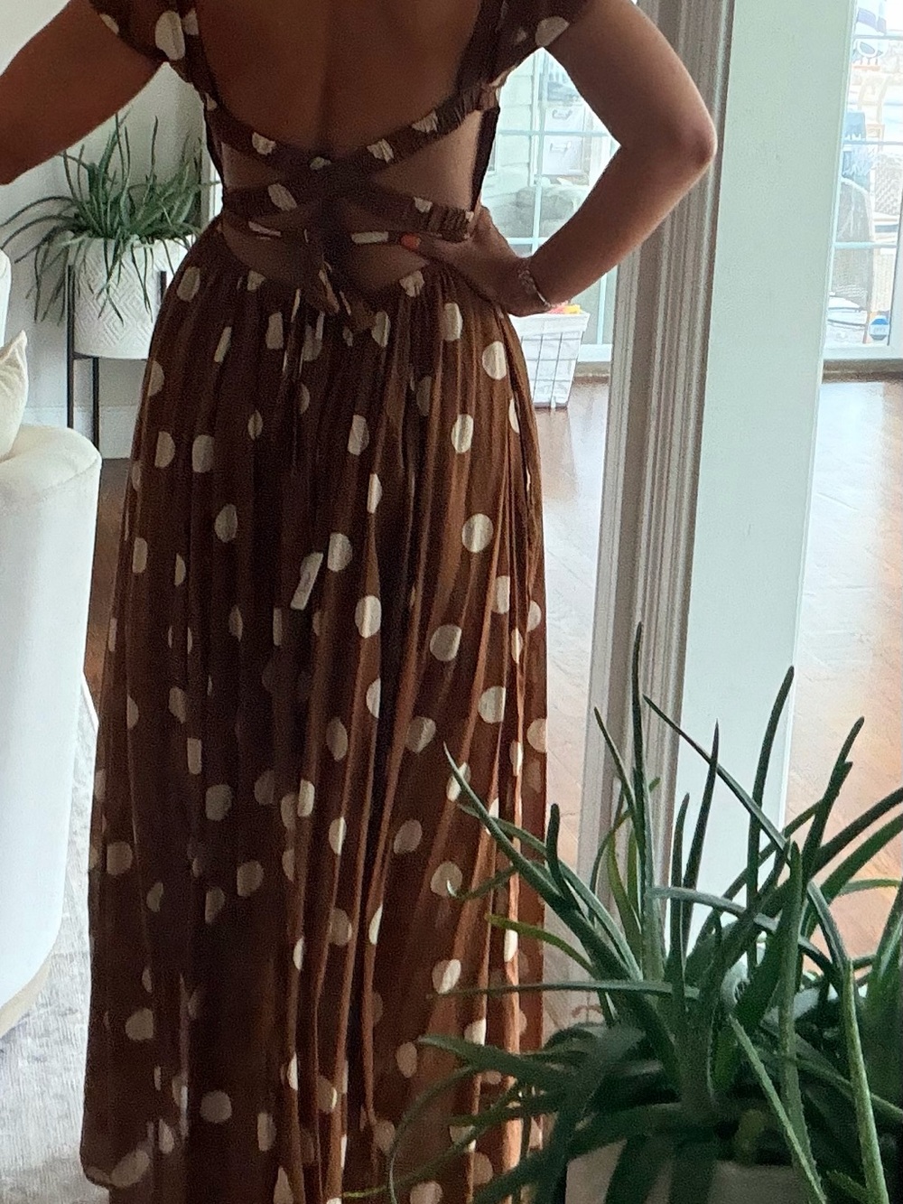 Free People Brown Maxi Dress with Cream Polka Dots - Picture 6 of 6